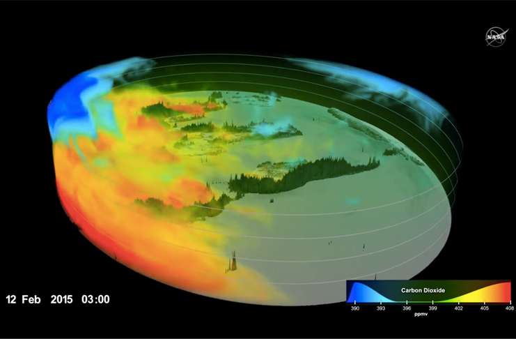 NASA’nın görüntülerinde, karbondioksit’in dünyamıza yayılışı