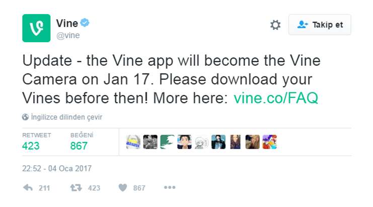 Vine hesabınızı 17 Ocak'tan önce kurtarabilirsiniz