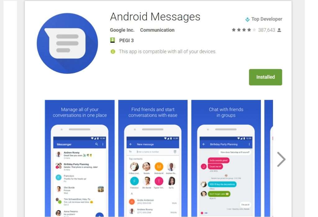 Android Messages play store'da.