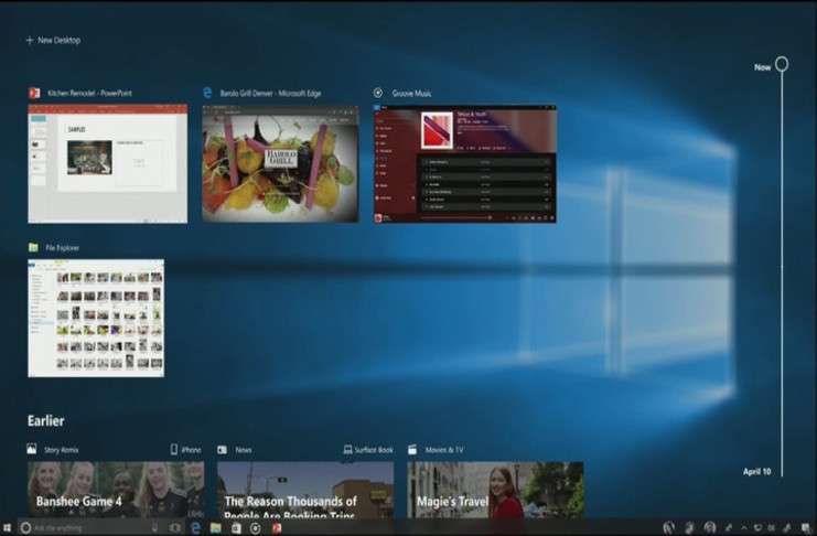 Windows Timeline cihazlar arası geçiş